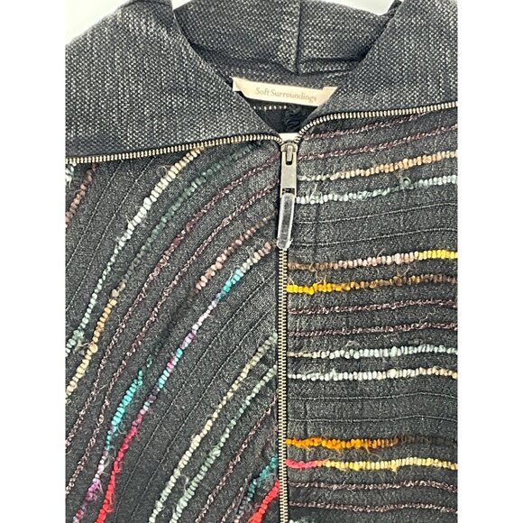 Soft Surroundings Women's Multicolor Distressed Zip-Up Jacket Pockets Large Cott - Picture 4 of 8